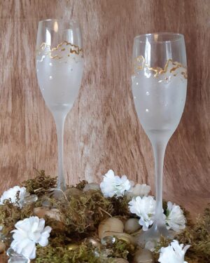 Verres à champagne "Chic givré aux bordures nacrées et dorées" ensemble de 2