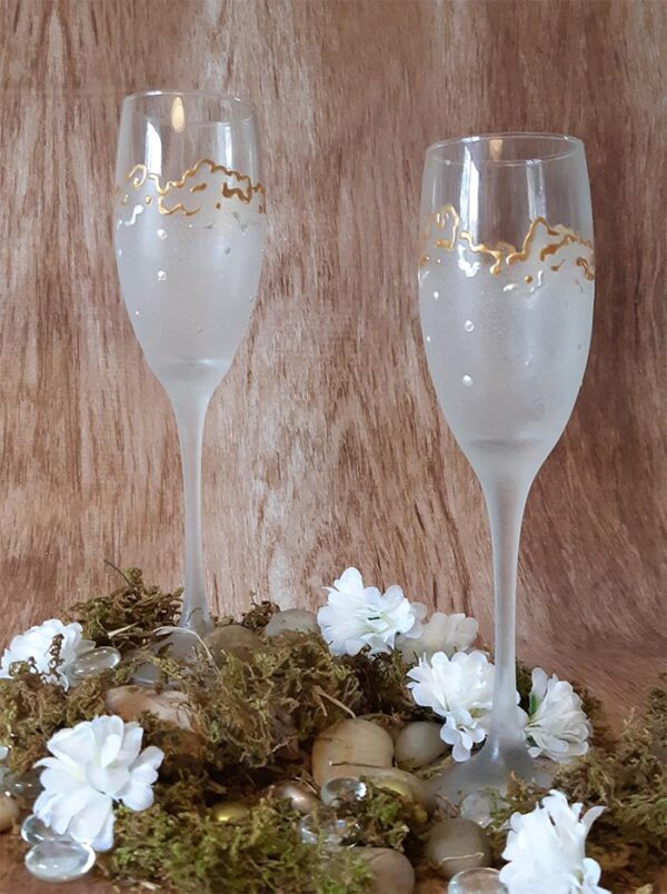 Verres à champagne "Chic givré aux bordures nacrées et dorées" ensemble de 2