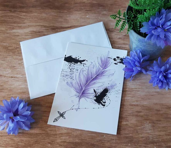 Carte de Voeux "Plume mauve"