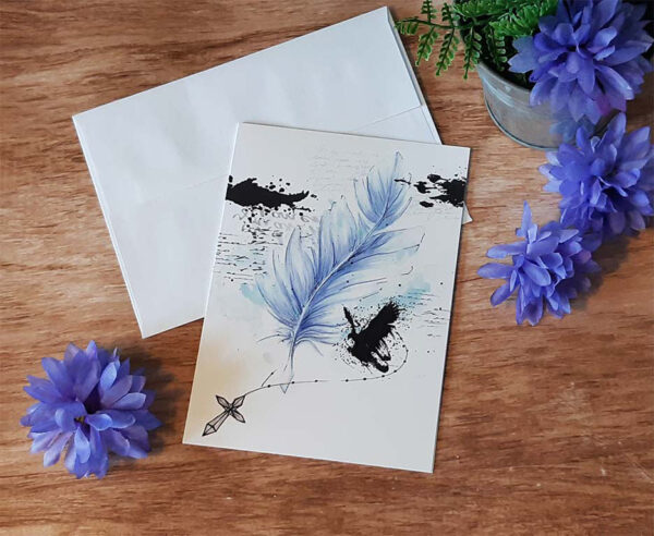 Carte de Voeux "Plume bleu"