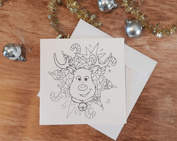 Carte de Noël à colorier "Renne"