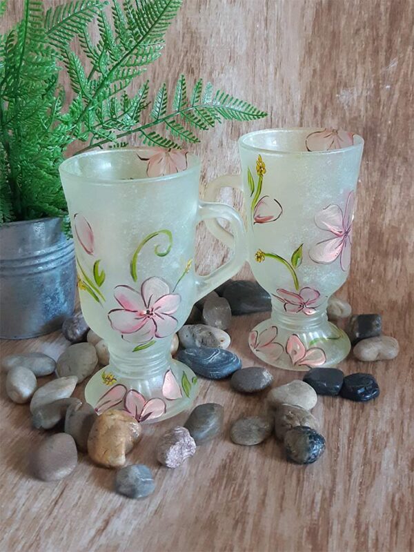 Tasses en verre "Fleurales vieilli" ensemble de 2