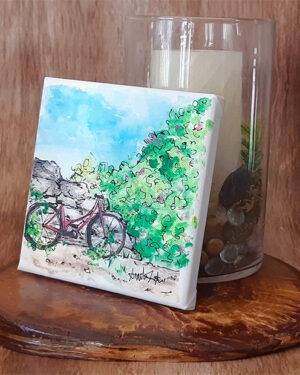 Toile minimaliste "Vélo en bord de route"