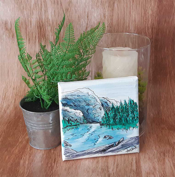 Toile minimaliste "Lac et montagne"