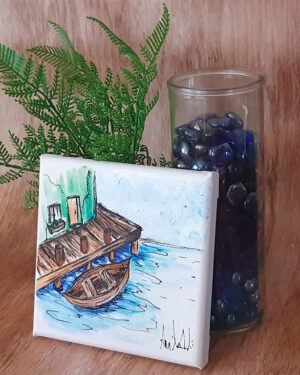 Toile minimaliste "Bateau au quai"