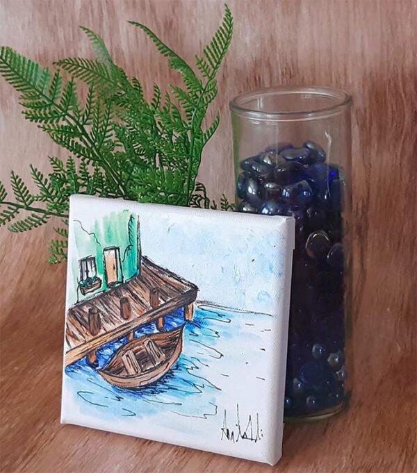 Toile minimaliste "Bateau au quai"