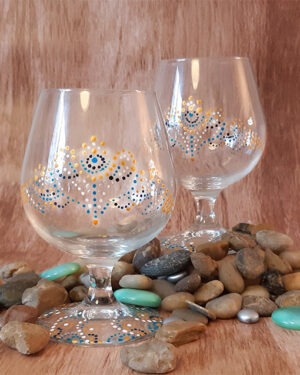 Verres ballons/snifters "Chic à points dorés et turquoises" ensemble de 2