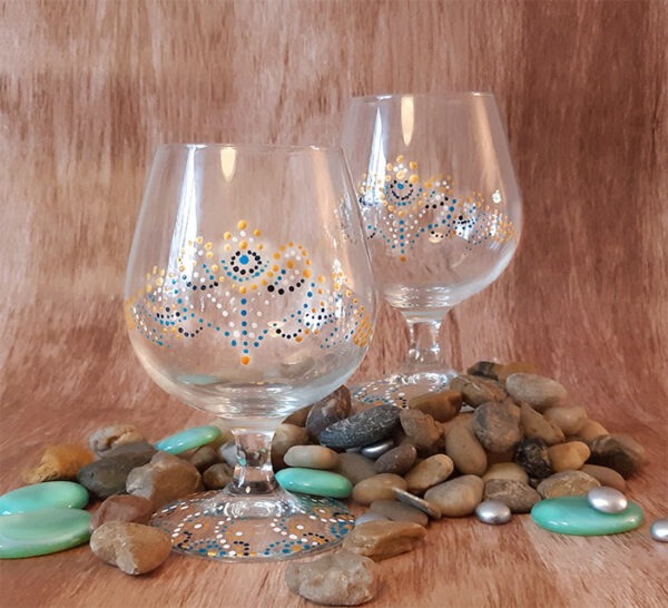 Verres ballons/snifters "Chic à points dorés et turquoises" ensemble de 2