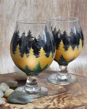 Verres ballons/snifters "Sapin rustique, noir, or et vert" ensemble de 2