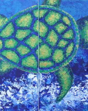 Toile décorative tortue “À la suite du courant”