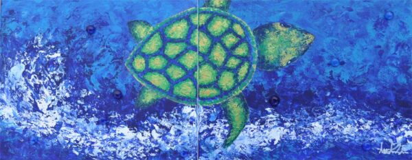 Toile décorative tortue “À la suite du courant”