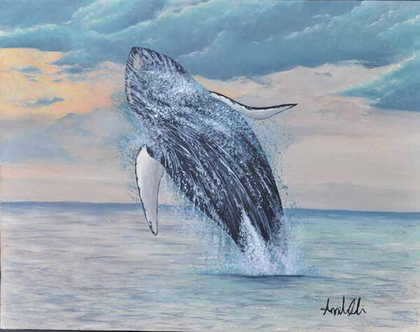 Toile décorative baleine “Hors de l'eau”