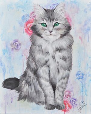 Toile décorative chat “Le ronronnement des fleurs”